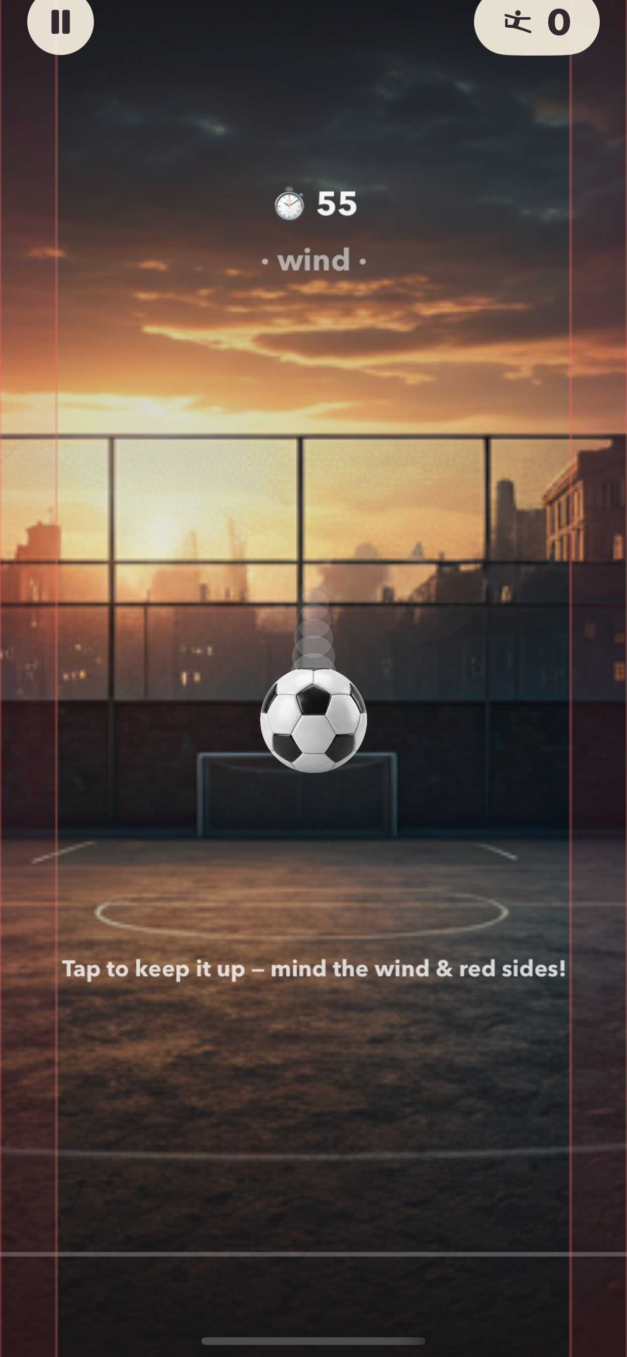 Football Nest keepie-uppie mini-game in a sunset cage.
