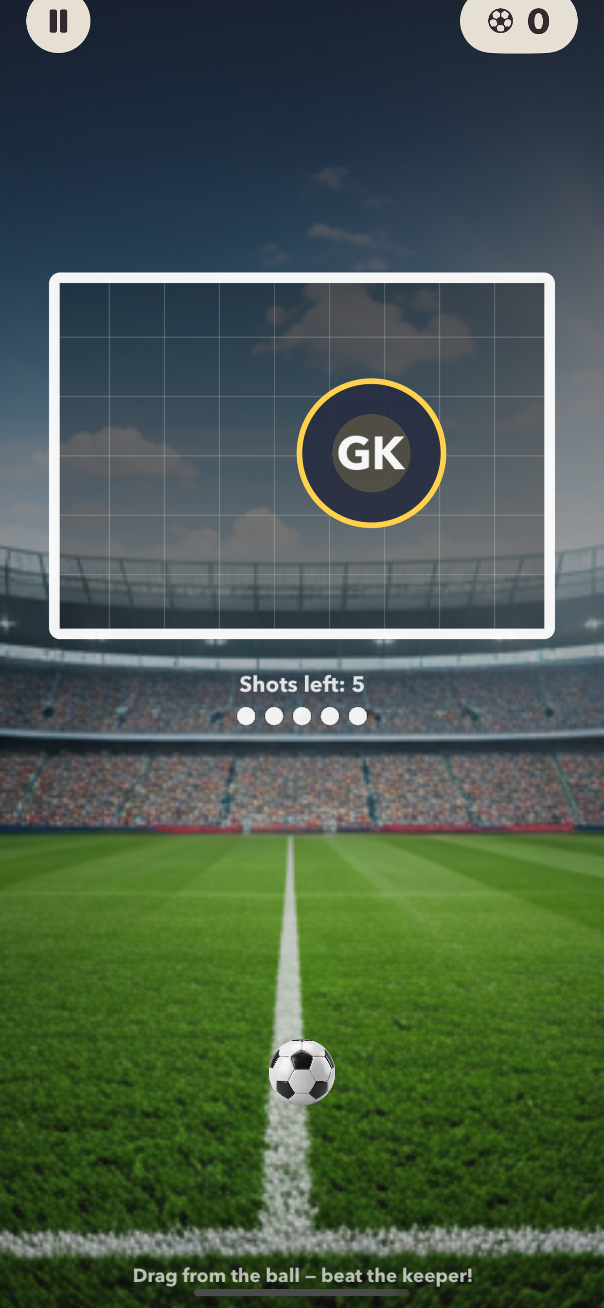 Football Nest penalty mini-game: a goalkeeper drifting across the goal while you line up your shot.